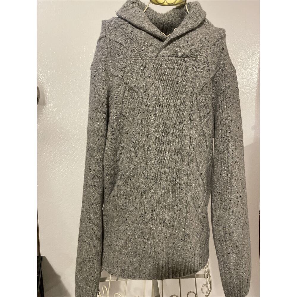 Luca Nobili Men's Wool Blend Shawl Neck Cable Knit Sweater Size L Gray Italy